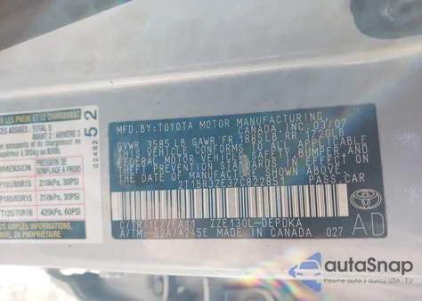 2007 Toyota Corolla Ce z USA, uszkodzony, nr VIN 2T1BR32E37C822851